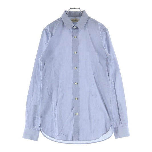 Saint Laurent Paris Small Stripe Pattern Long Sleeve Shirt Blue