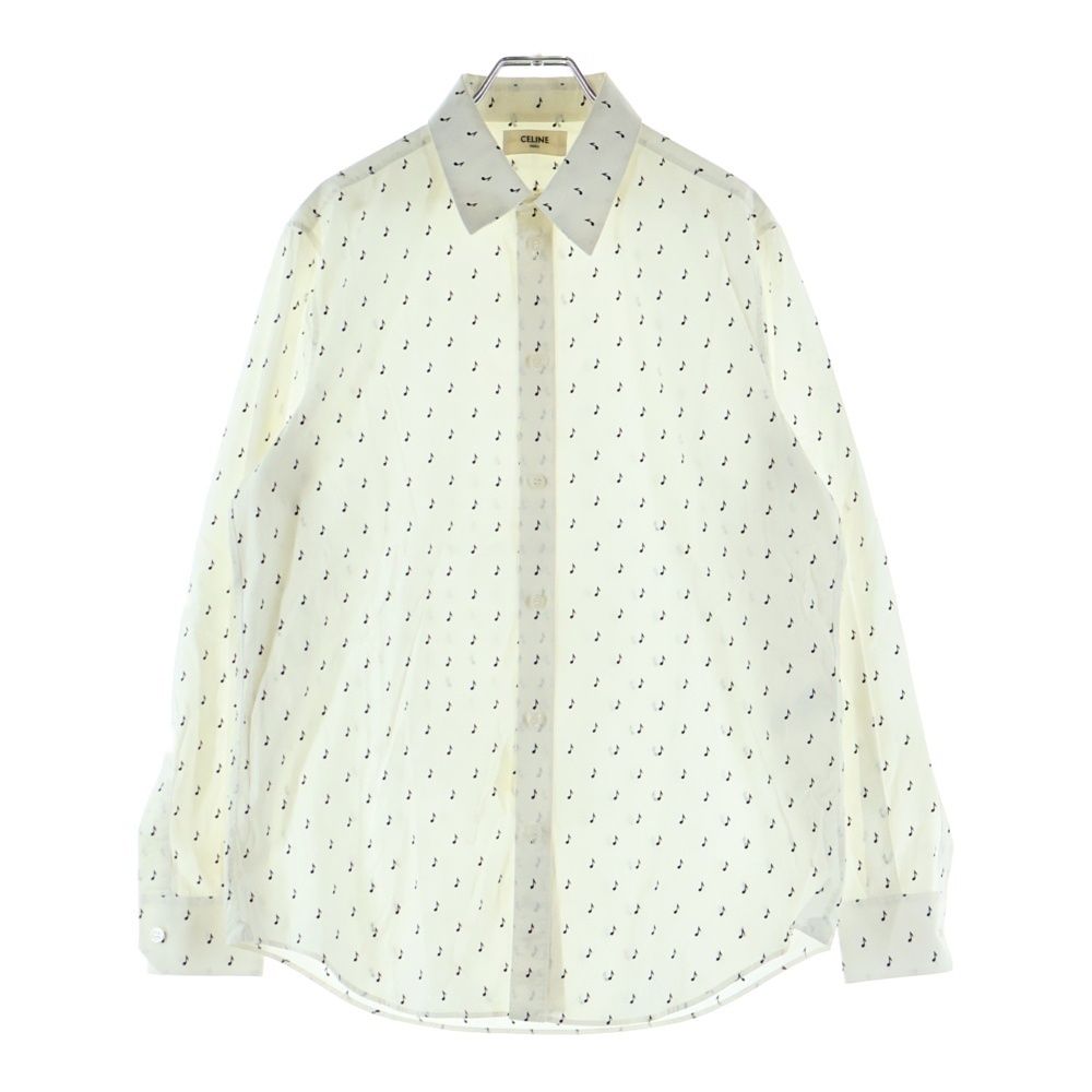 Celine Music Note Long Sleeve Shirt White