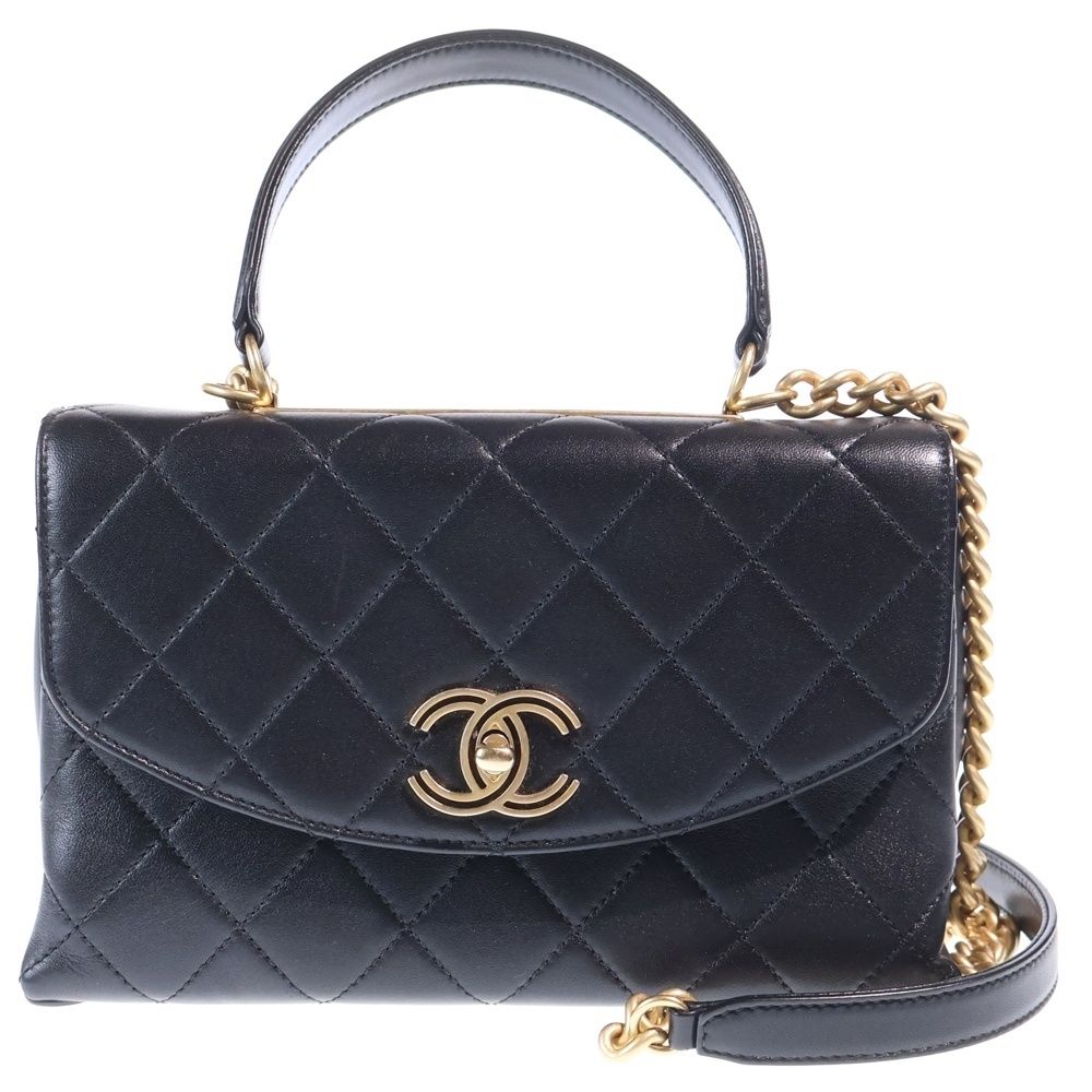 Chanel Trendy CC Top Handle 2-Way Shoulder Bag Chain Black Lambskin Gold