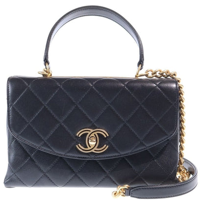 Chanel Trendy CC Top Handle 2-Way Shoulder Bag Chain Black Lambskin Gold