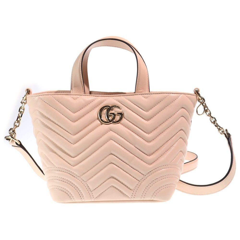 Gucci GG Marmont 2-Way Shoulder Bag Pale Pink Leather Gold