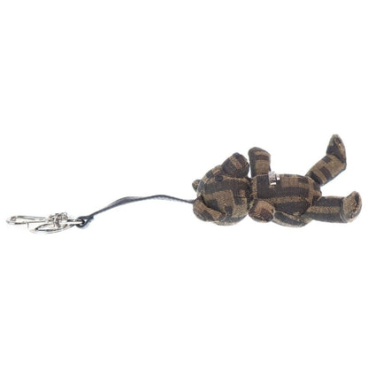 Fendi Jacquard Teddy Bear Key Holder Bag Charm Key Ring Mascot Brown Silver — view 3