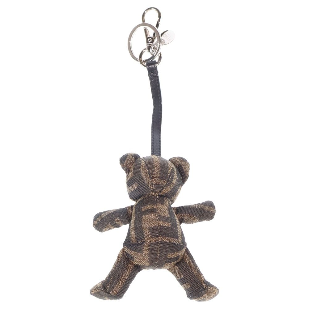 Fendi Jacquard Teddy Bear Key Holder Bag Charm Key Ring Mascot Brown Silver — view 2