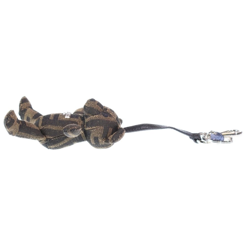 Fendi Jacquard Teddy Bear Key Holder Bag Charm Key Ring Mascot Brown Silver — view 4