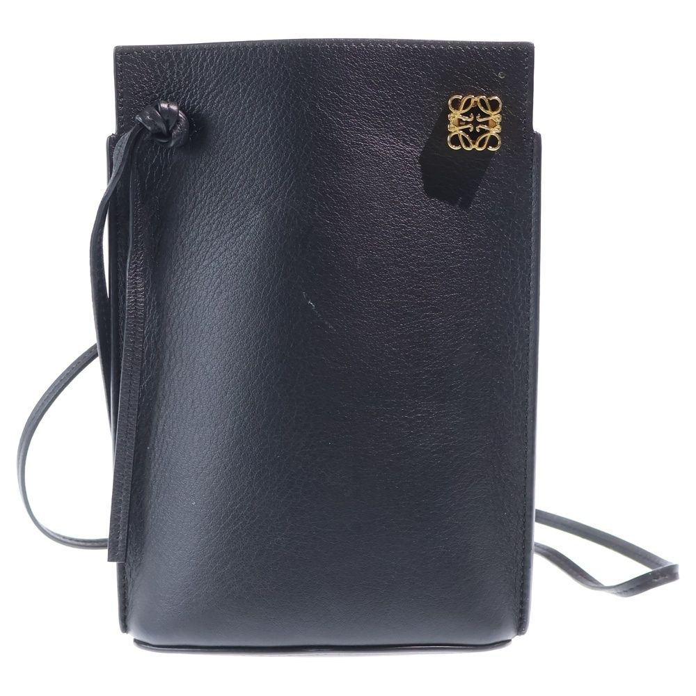 Loewe Anagram Dice Pocket Shoulder Bag Black Leather