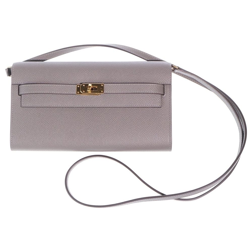 Hermes Kelly Wallet Long to Go Etain Epsom Shoulder Bag Gray Gold