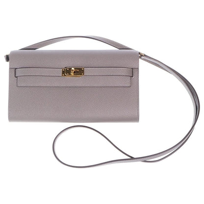 Hermes Kelly Wallet Long to Go Etain Epsom Shoulder Bag Gray Gold
