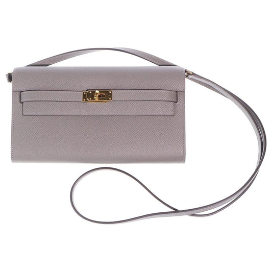 Hermes Kelly Wallet Long to Go Etain Epsom Shoulder Bag Gray Gold