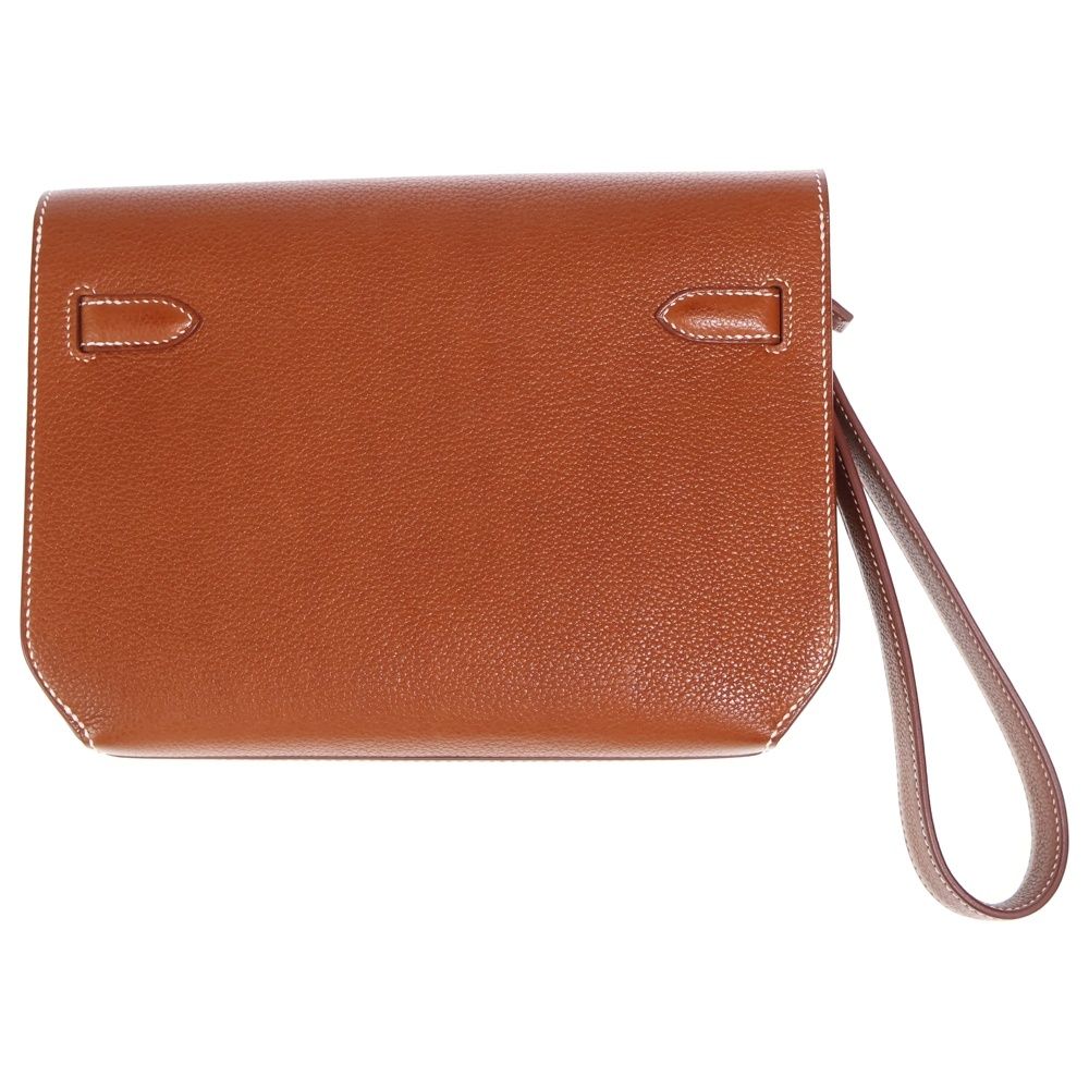 Hermes Kelly Depeche 25 Gold Clutch Case Brown Taurillon Clemence Silver — view 2