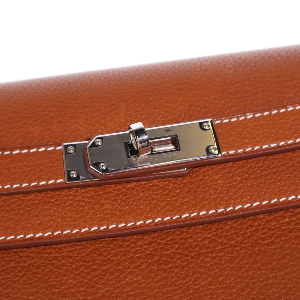 Hermes Kelly Depeche 25 Gold Clutch Case Brown Taurillon Clemence Silver — view 5