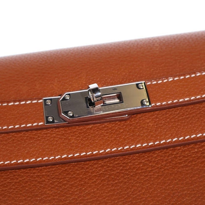 Hermes Kelly Depeche 25 Gold Clutch Case Brown Taurillon Clemence Silver — view 5