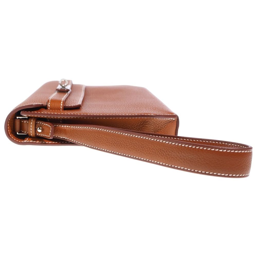 Hermes Kelly Depeche 25 Gold Clutch Case Brown Taurillon Clemence Silver — view 3