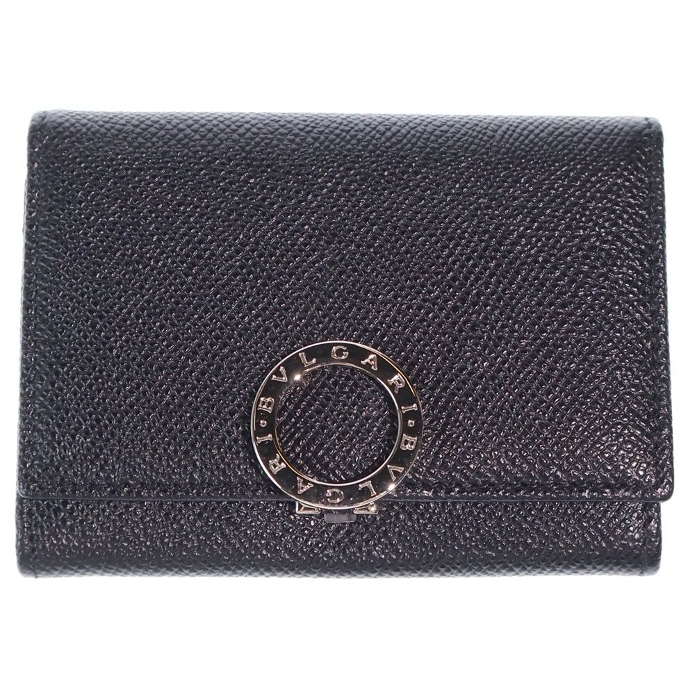 Bvlgari B-zero One Card Case Business Holder Wallet Black Leather Silver