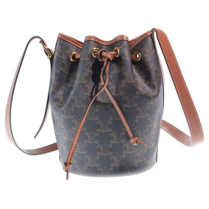 Celine Triomphe Drawstring Mini Shoulder Bag Brown Leather Gold