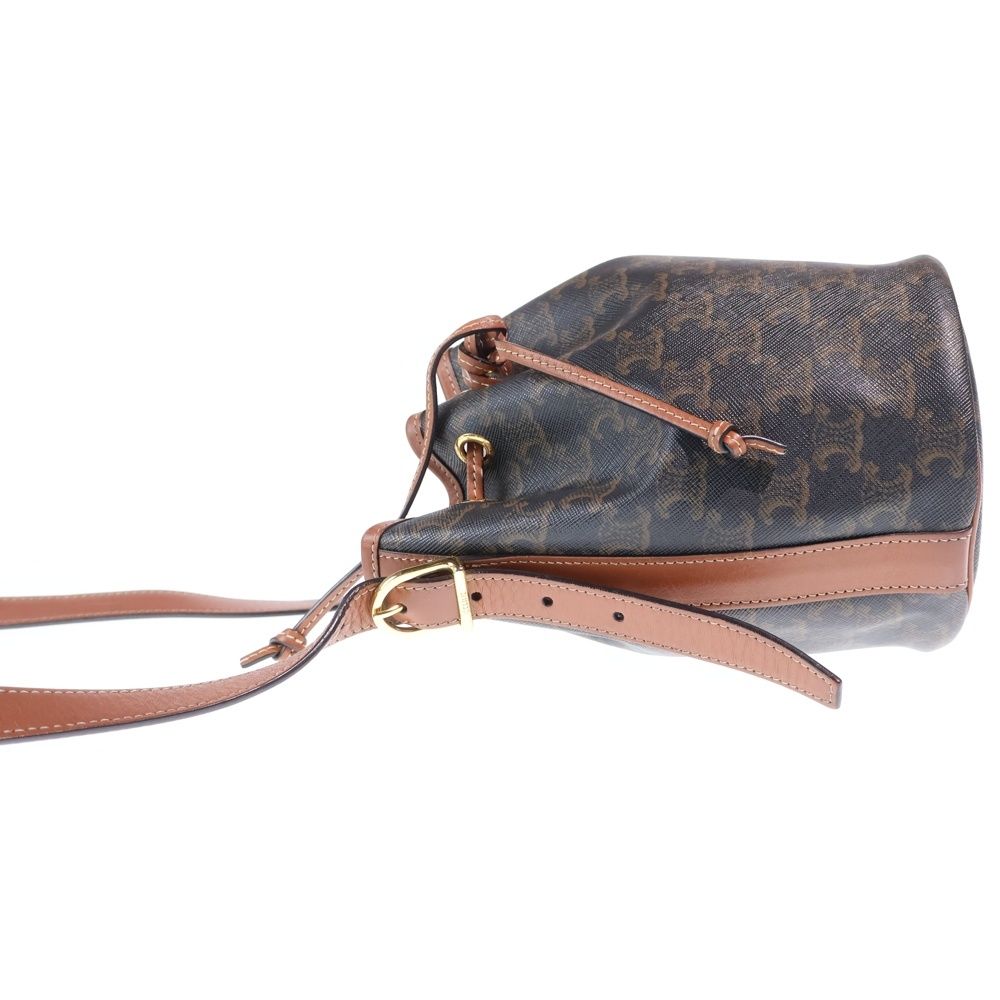 Celine Triomphe Drawstring Mini Shoulder Bag Brown Leather Gold — view 3