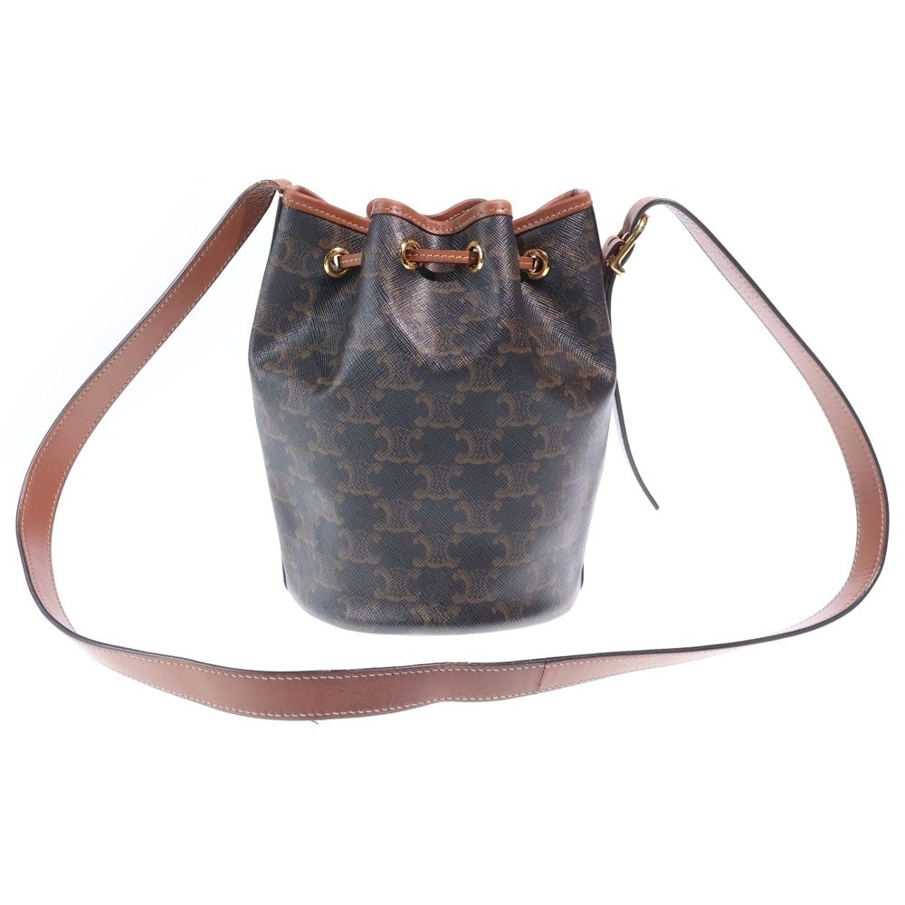 Celine Triomphe Drawstring Mini Shoulder Bag Brown Leather Gold — view 2