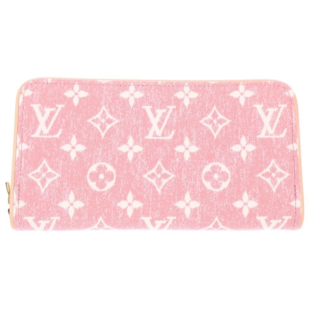 Louis Vuitton Jacquard Denim Zippy Wallet Card Case Pink Leather Gold