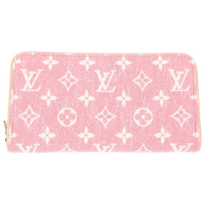 Louis Vuitton Jacquard Denim Zippy Wallet Card Case Pink Leather Gold