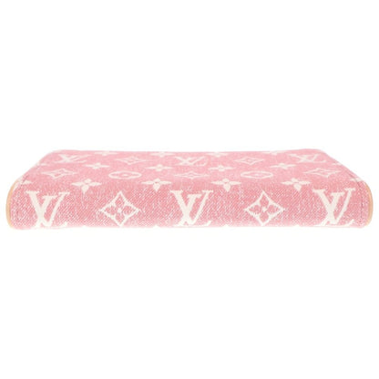 Louis Vuitton Jacquard Denim Zippy Wallet Card Case Pink Leather Gold — view 5