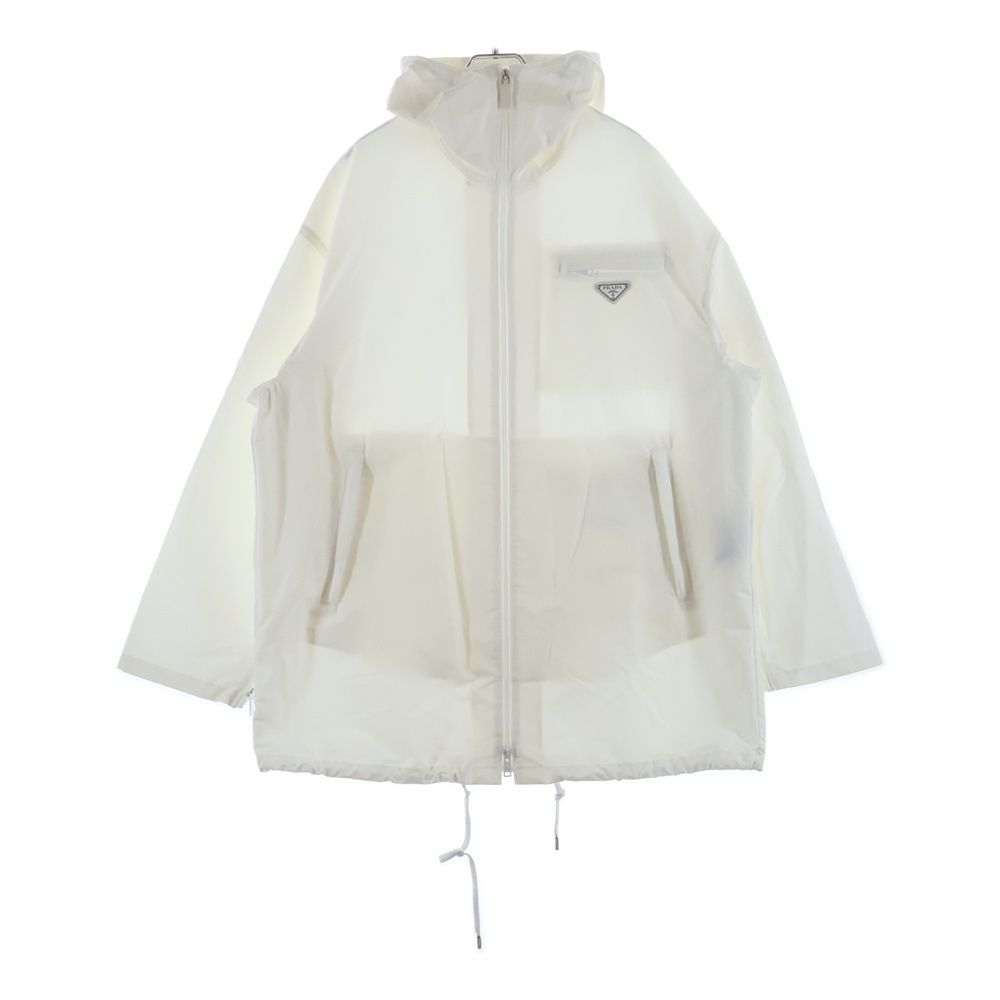 Prada Triangle Logo Technical Poplin Rain Coat Nylon Jacket White