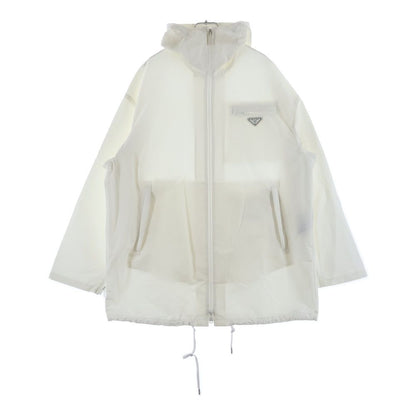 Prada Triangle Logo Technical Poplin Rain Coat Nylon Jacket White