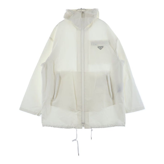 Prada Triangle Logo Technical Poplin Rain Coat Nylon Jacket White
