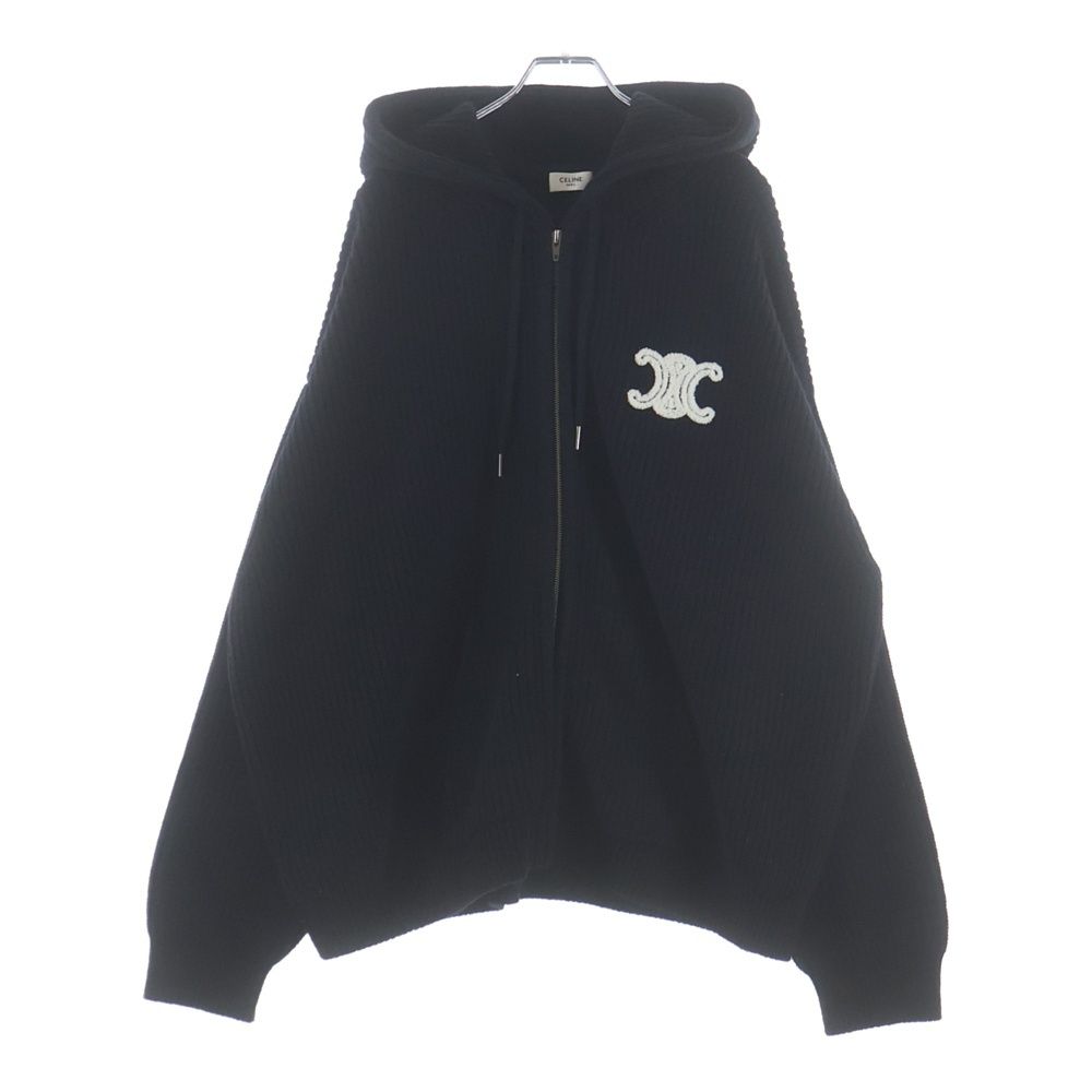 Celine Logo Patch Hoodie Zip Up Knit Black
