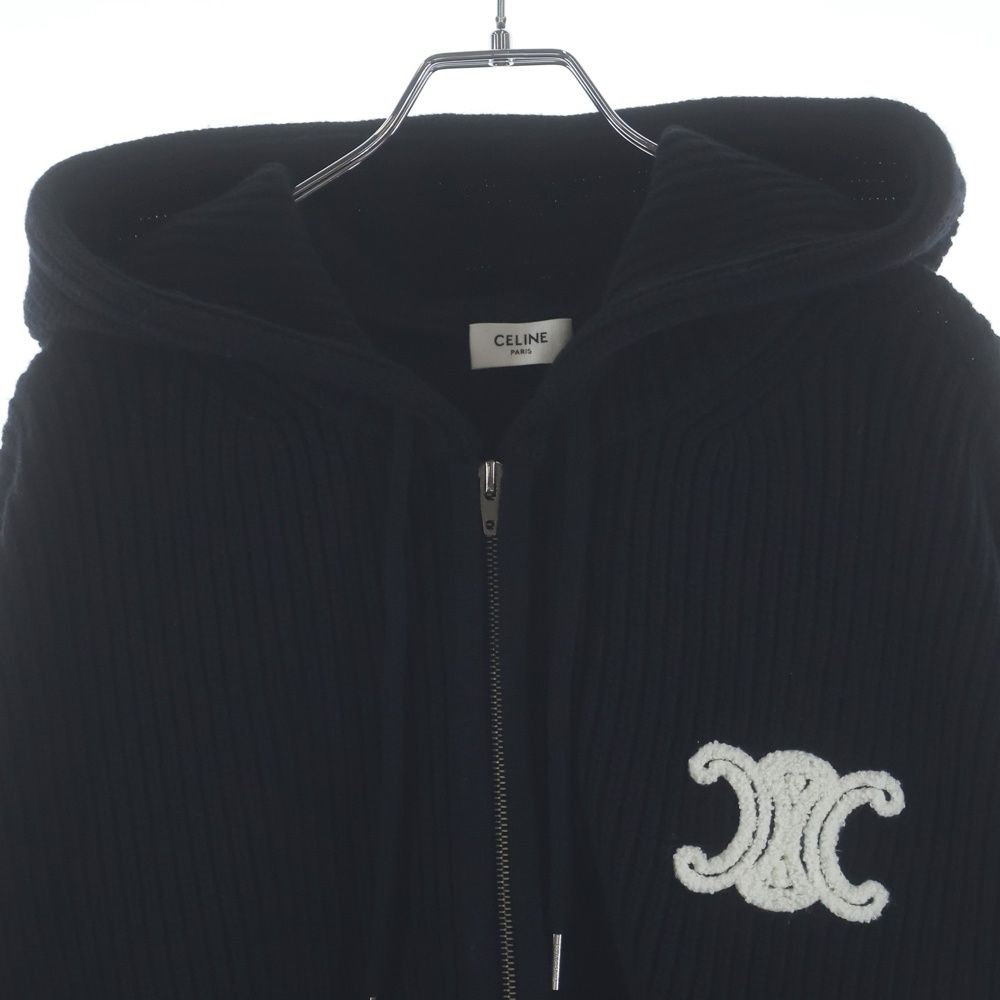 Celine Logo Patch Hoodie Zip Up Knit Black — view 3