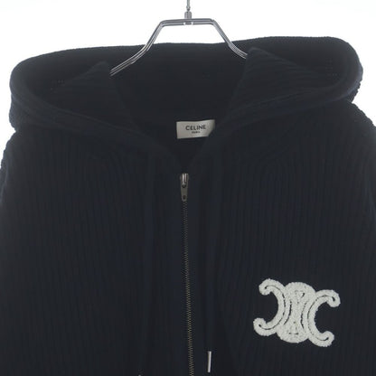 Celine Logo Patch Hoodie Zip Up Knit Black — view 3