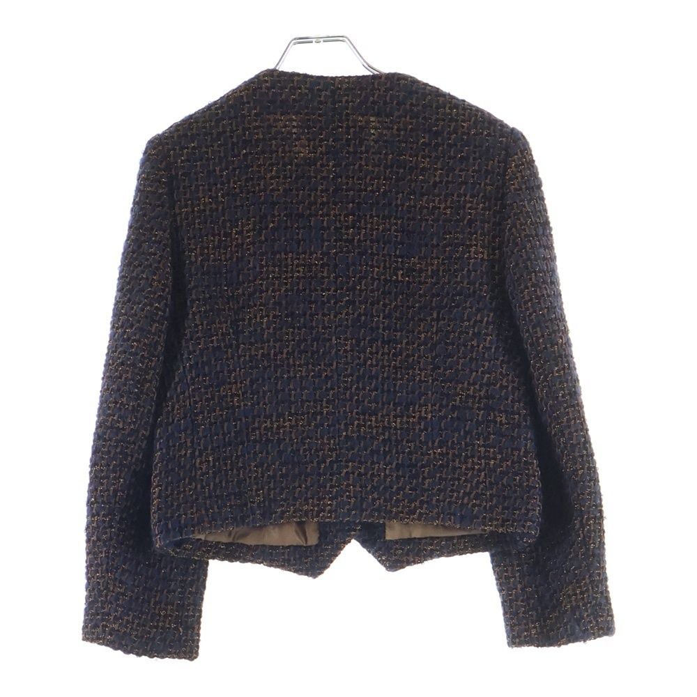 Chanel Lion Button Lame Tweed Collarless Jacket Navy Brown — view 2