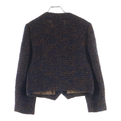 Chanel Lion Button Lame Tweed Collarless Jacket Navy Brown — view 2