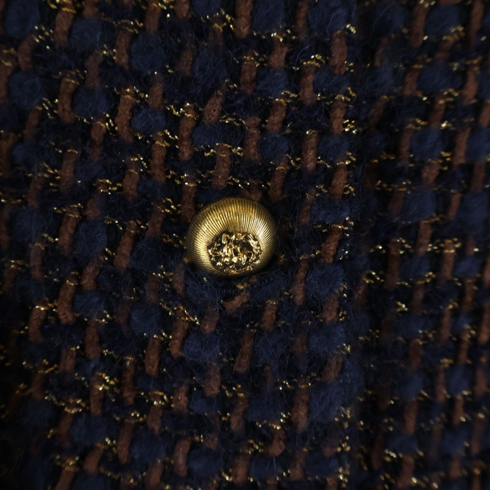 Chanel Lion Button Lame Tweed Collarless Jacket Navy Brown — view 6