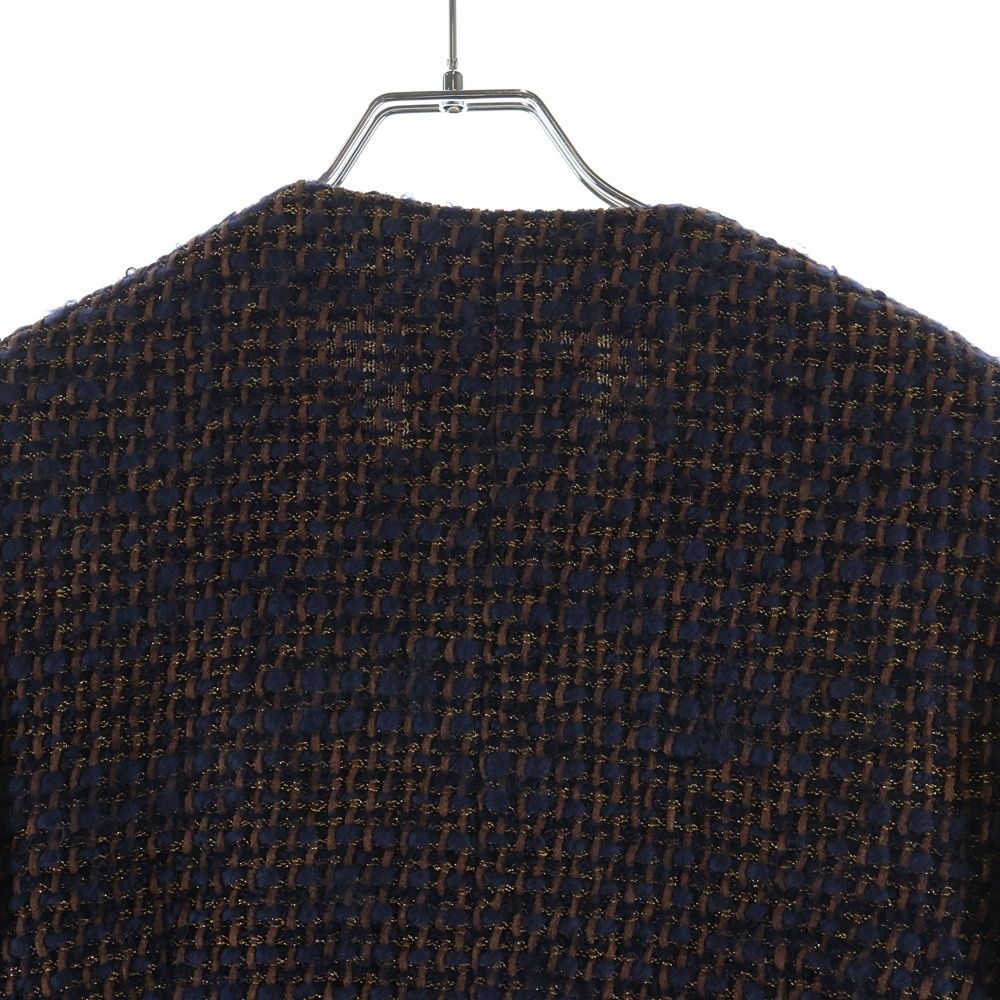 Chanel Lion Button Lame Tweed Collarless Jacket Navy Brown — view 4