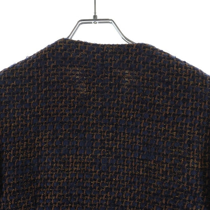 Chanel Lion Button Lame Tweed Collarless Jacket Navy Brown — view 4