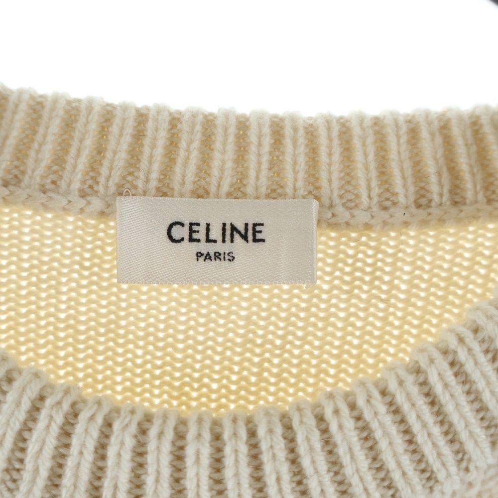 Celine Cashmere Font Logo Crew Neck Knit Sweater Ivory — view 7