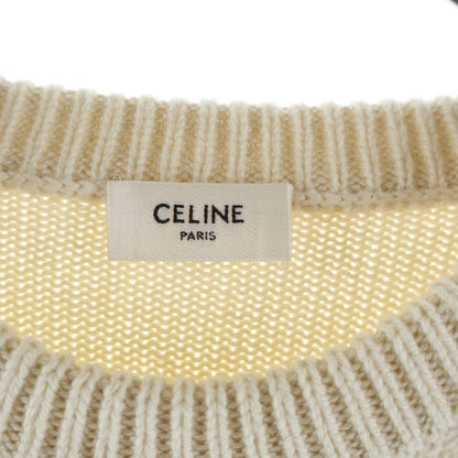 Celine Cashmere Font Logo Crew Neck Knit Sweater Ivory — view 7