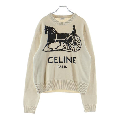 Celine Cashmere Font Logo Crew Neck Knit Sweater Ivory