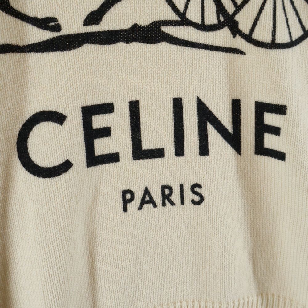 Celine Cashmere Font Logo Crew Neck Knit Sweater Ivory — view 6