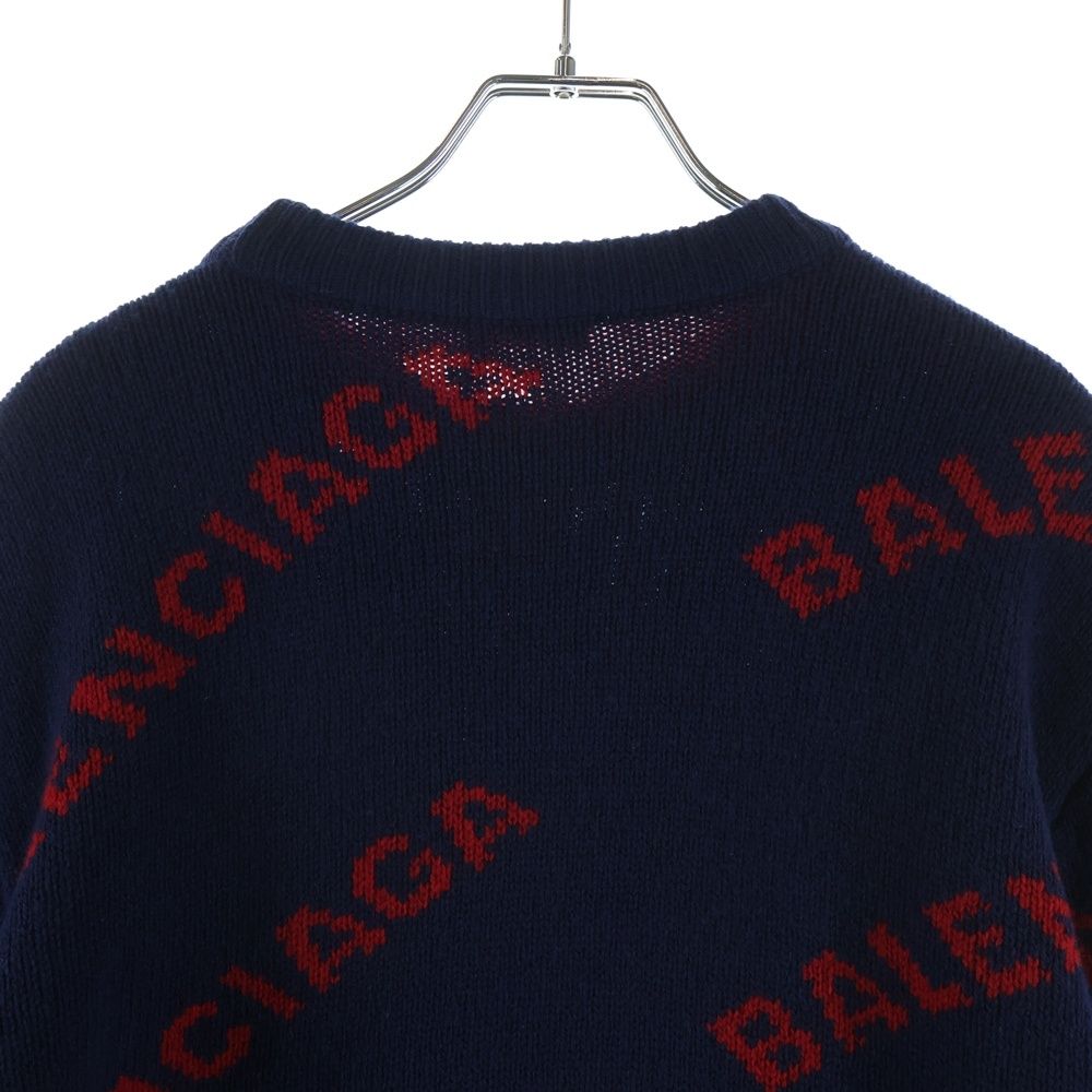 Balenciaga Allover Logo Crewneck Knit Crew Neck Long Sleeve Sweater Navy Red — view 4