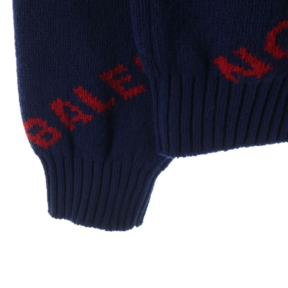 Balenciaga Allover Logo Crewneck Knit Crew Neck Long Sleeve Sweater Navy Red — view 5