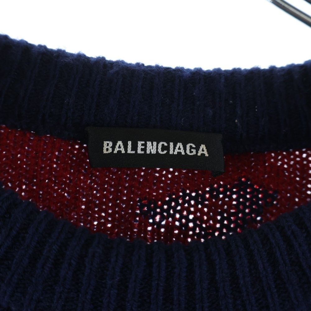 Balenciaga Allover Logo Crewneck Knit Crew Neck Long Sleeve Sweater Navy Red — view 6