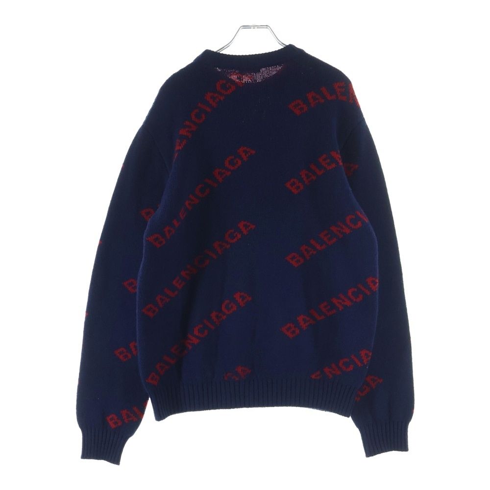 Balenciaga Allover Logo Crewneck Knit Crew Neck Long Sleeve Sweater Navy Red — view 2