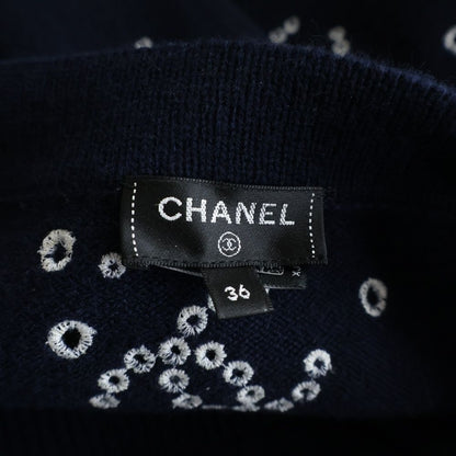 Chanel Floral Embroidery Cashmere Knit Dress Navy Bustier — view 6