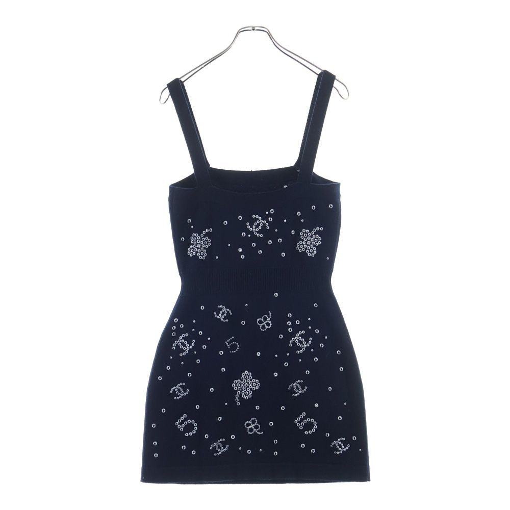 Chanel Floral Embroidery Cashmere Knit Dress Navy Bustier — view 2