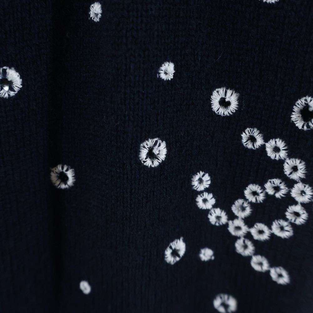 Chanel Floral Embroidery Cashmere Knit Dress Navy Bustier — view 5
