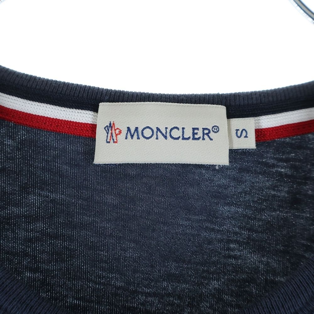 Moncler Front Logo Patch Pique Short Sleeve Polo Shirt Navy — view 7