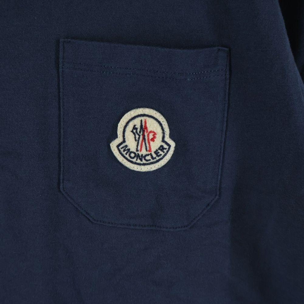 Moncler Front Logo Patch Pique Short Sleeve Polo Shirt Navy — view 5