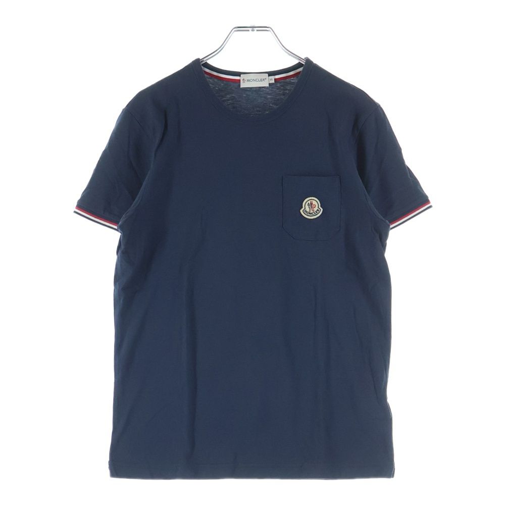 Moncler Front Logo Patch Pique Short Sleeve Polo Shirt Navy