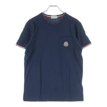 Moncler Front Logo Patch Pique Short Sleeve Polo Shirt Navy