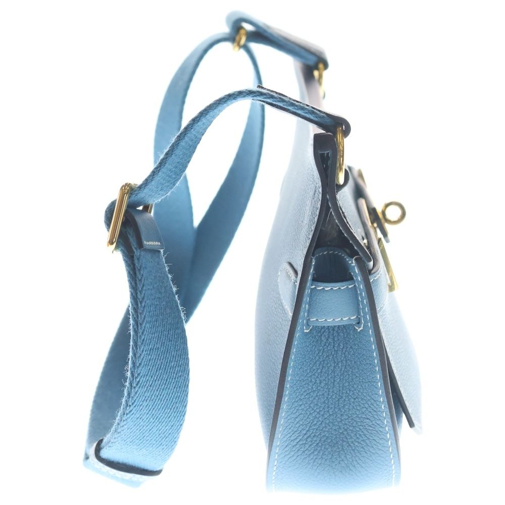 Hermes Gipsiere Mini New Blue Jean Evercolor Leather Shoulder Bag Gold — view 3